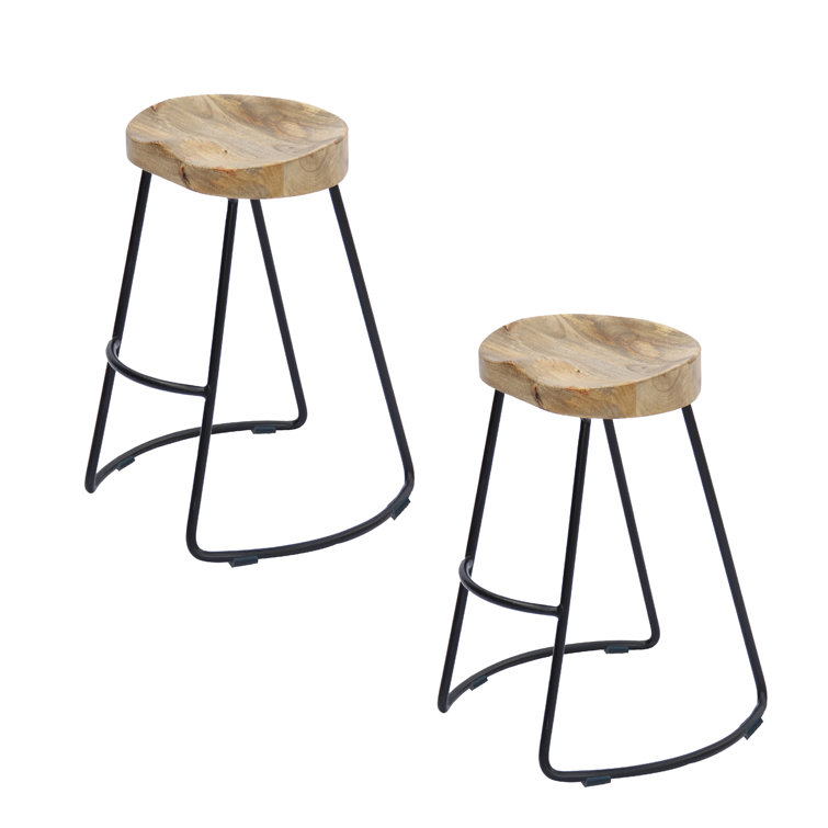Ela Industrial Saddle-Style Backless Metal Counter Stool, Black, Set of 2