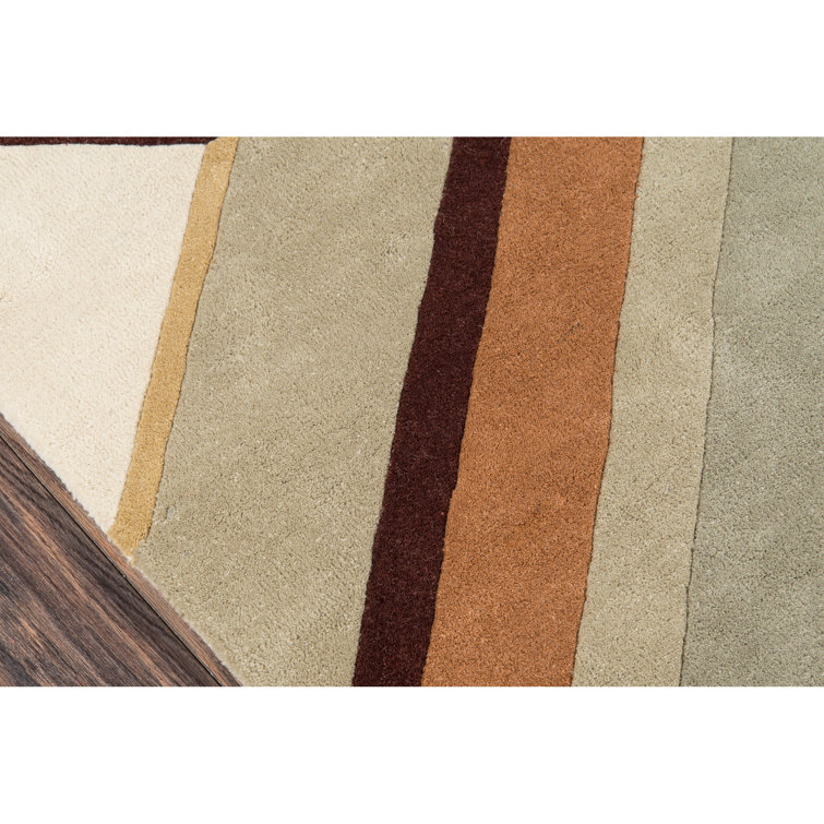 Handmade Ivory and Brown Wool Rectangular Rug 9' x 12'