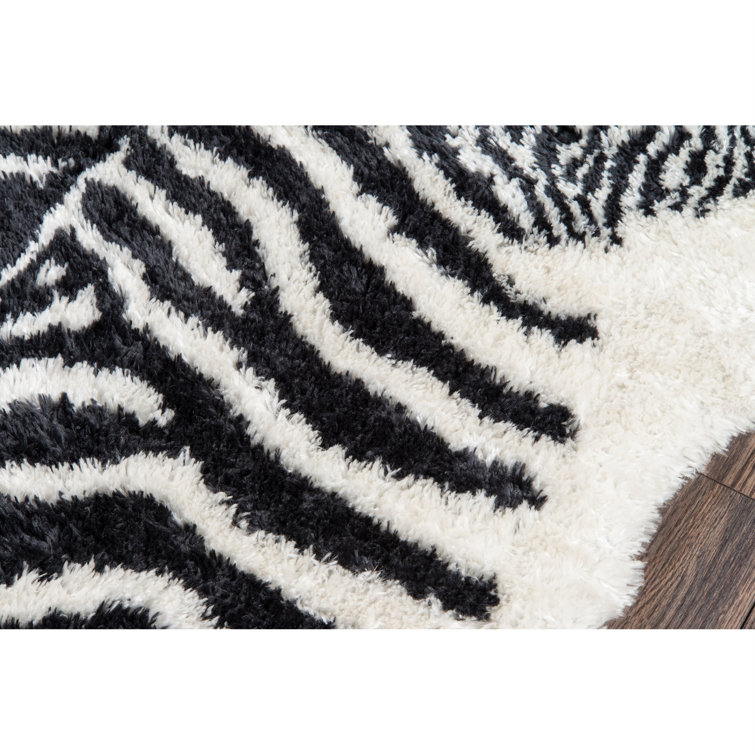 Zebra Striped Black and Turquoise Faux Fur Rug 3'6" x 5'6"