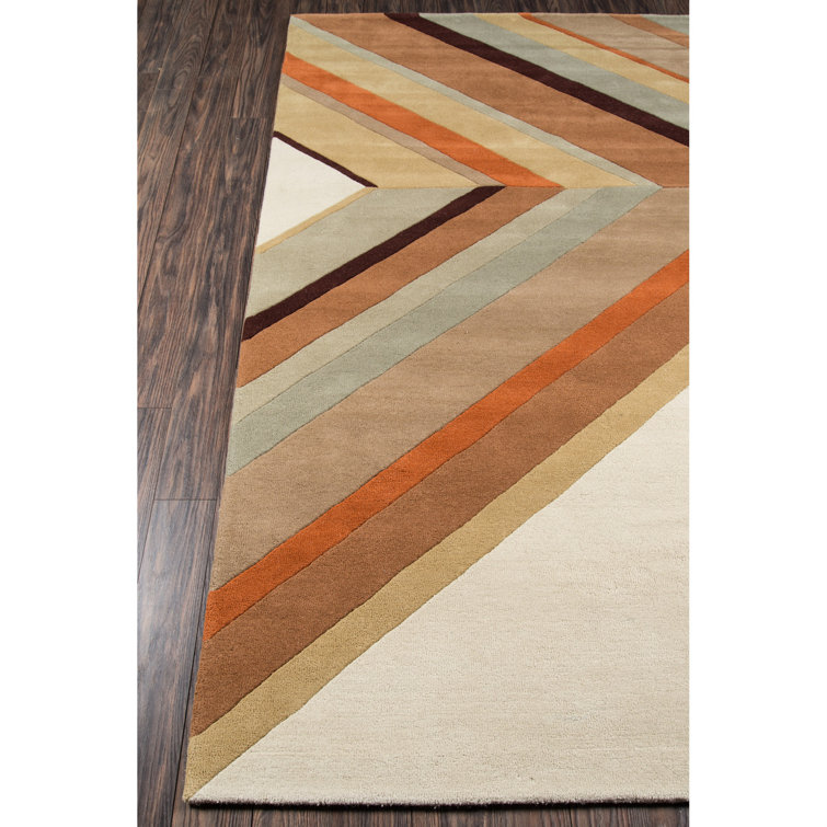 Handmade Ivory and Brown Wool Rectangular Rug 9' x 12'