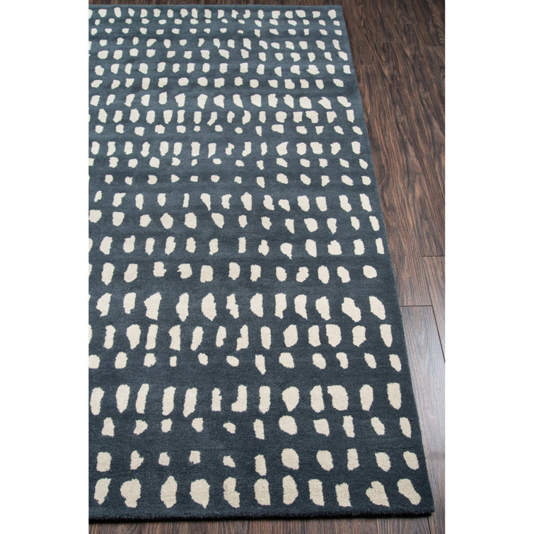 Navy and White Hand-Tufted Wool Rectangular Rug 8' x 10'