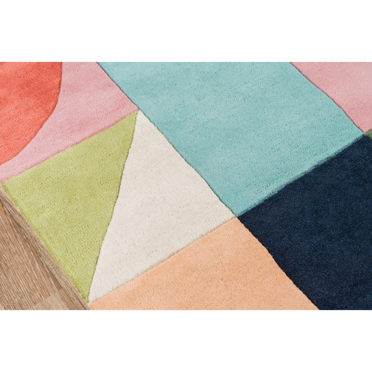 Glory Geometric Blue Green Light Orange Wool Runner Rug