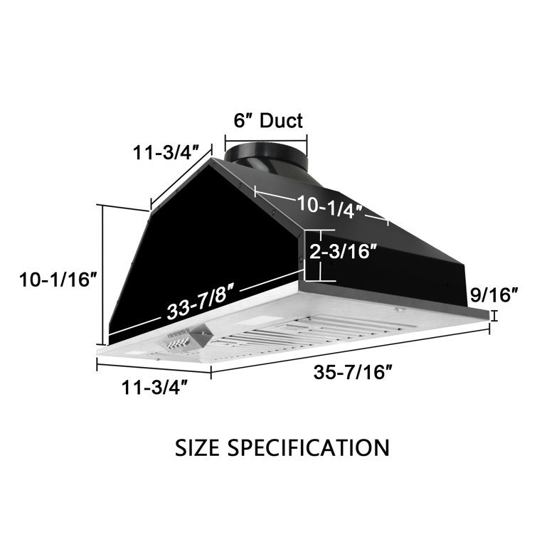 Akicon 36" Stainless Steel 600 CFM Ducted (Vented) Insert Range Hood with Charcoal Filter