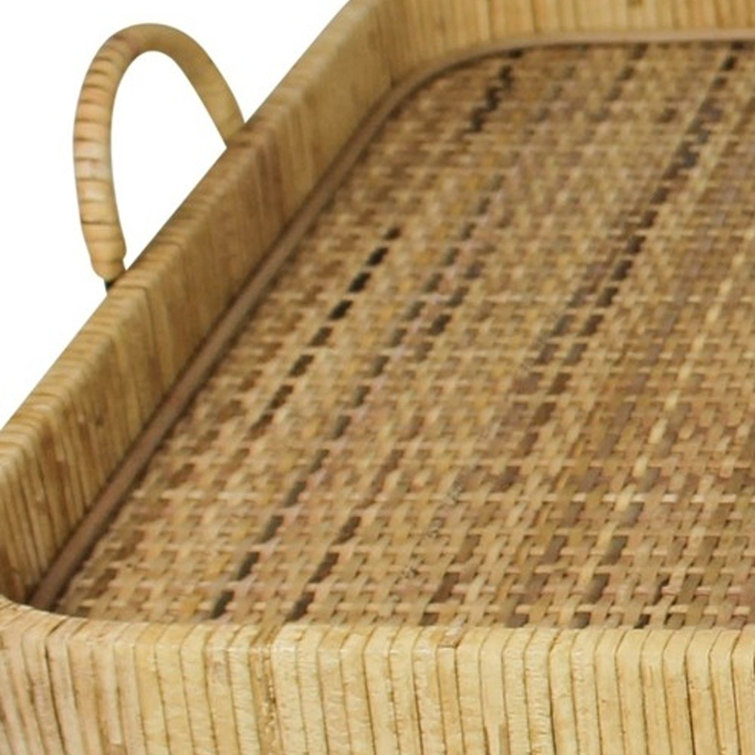 Natural Bamboo Rectangular Serving Tray with Handles