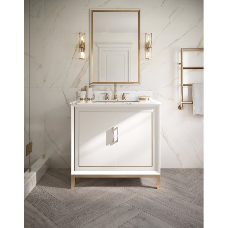 Gracie Pacific Blue 36" Single Freestanding Bathroom Vanity with Carrara Marble Top