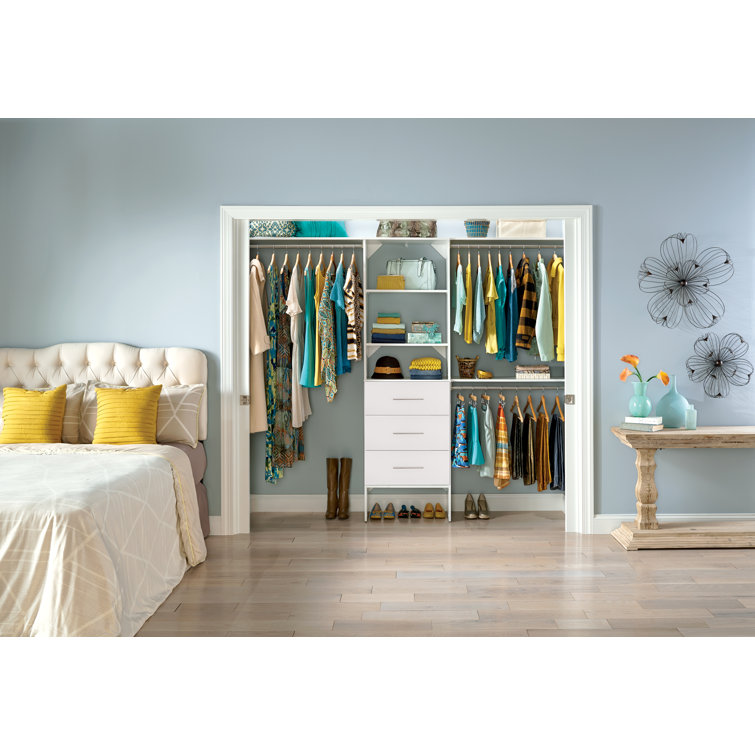 Pure White Adjustable Closet System with Drawers and Shelves