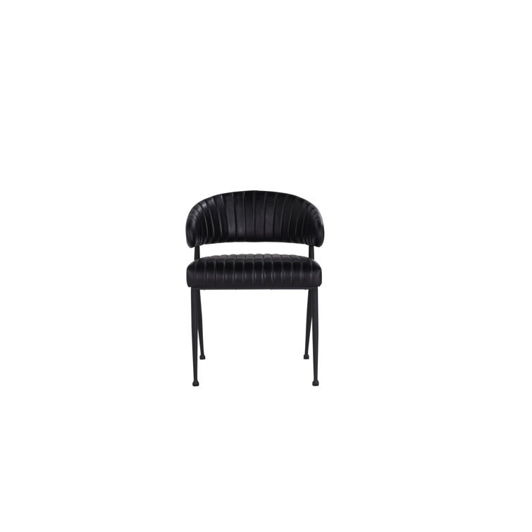 Sophisticated Jet Black Iron Frame Dining Chair with Top Grain Leather