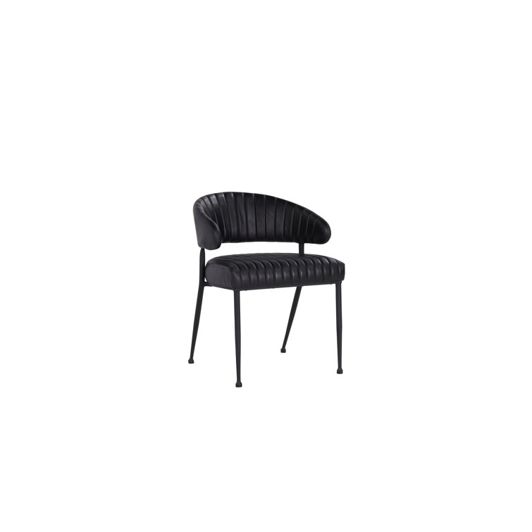 Sophisticated Jet Black Iron Frame Dining Chair with Top Grain Leather