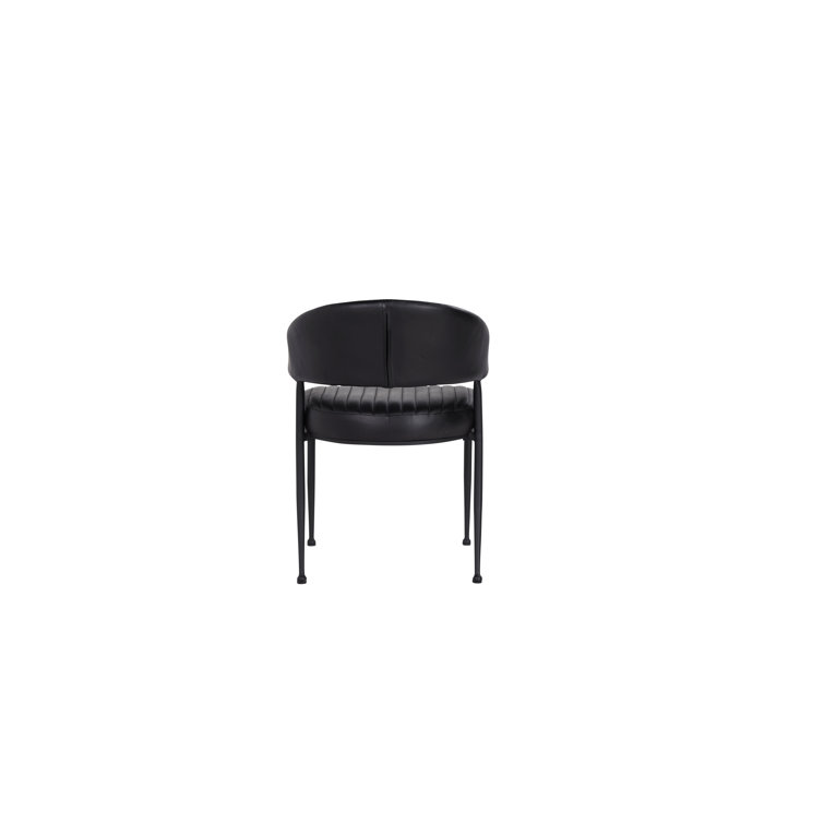 Sophisticated Jet Black Iron Frame Dining Chair with Top Grain Leather