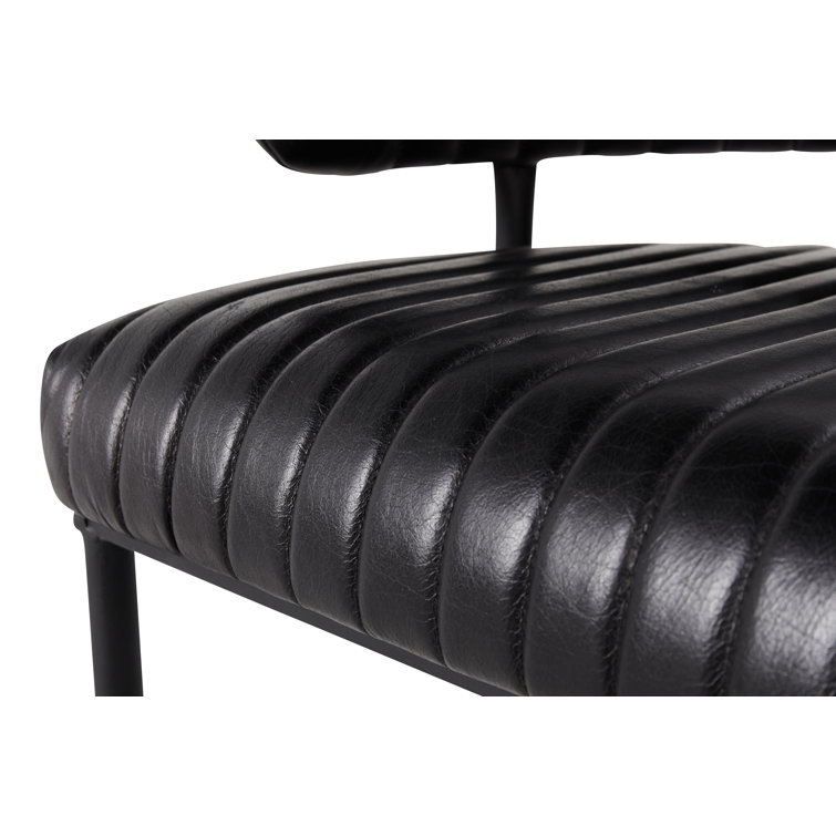 Sophisticated Jet Black Iron Frame Dining Chair with Top Grain Leather
