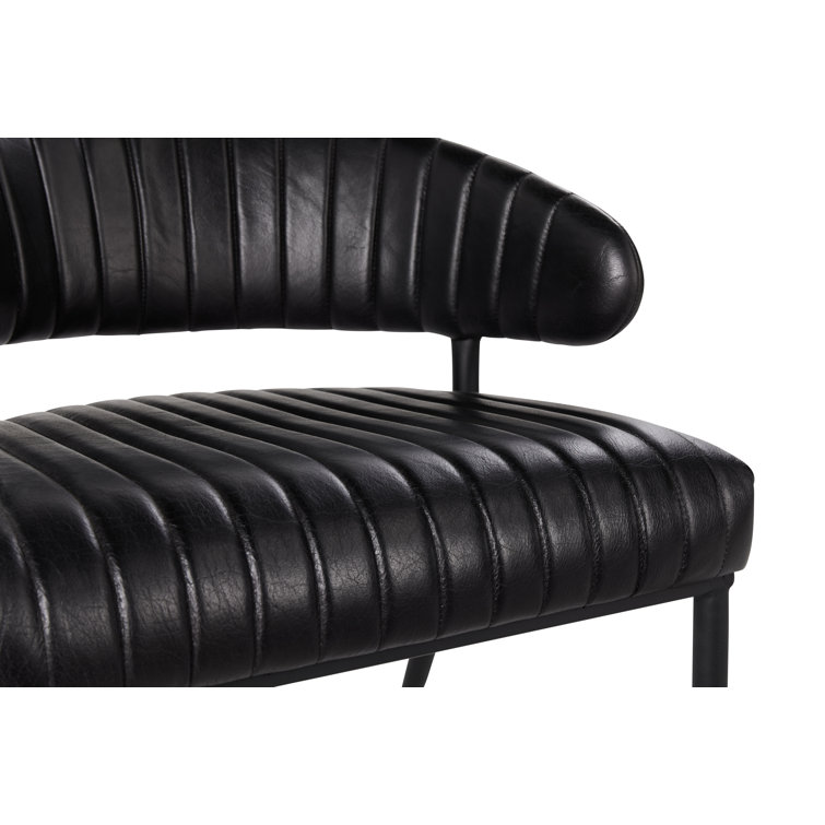 Sophisticated Jet Black Iron Frame Dining Chair with Top Grain Leather