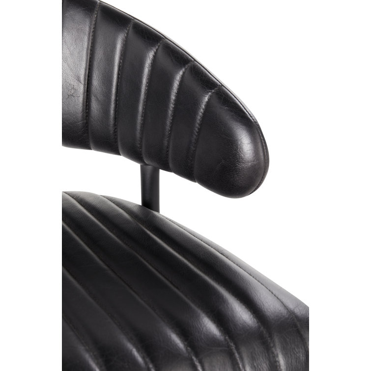 Sophisticated Jet Black Iron Frame Dining Chair with Top Grain Leather