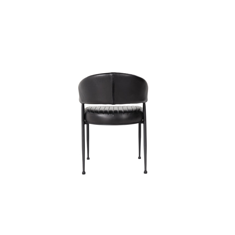 Sophisticated Jet Black Iron Frame Dining Chair with Top Grain Leather