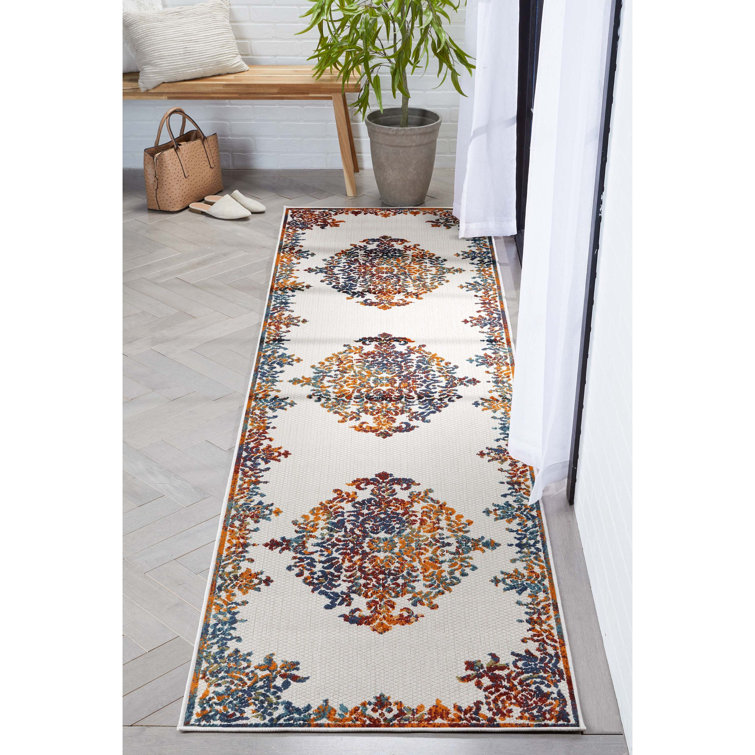 Ivory Medallion Synthetic Reversible Runner Rug