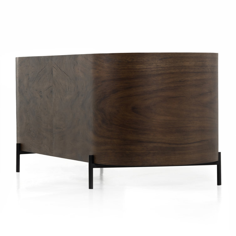 Caramel Wood Executive Desk with Drawer and Shelves