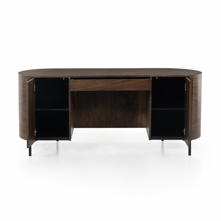 Caramel Wood Executive Desk with Drawer and Shelves