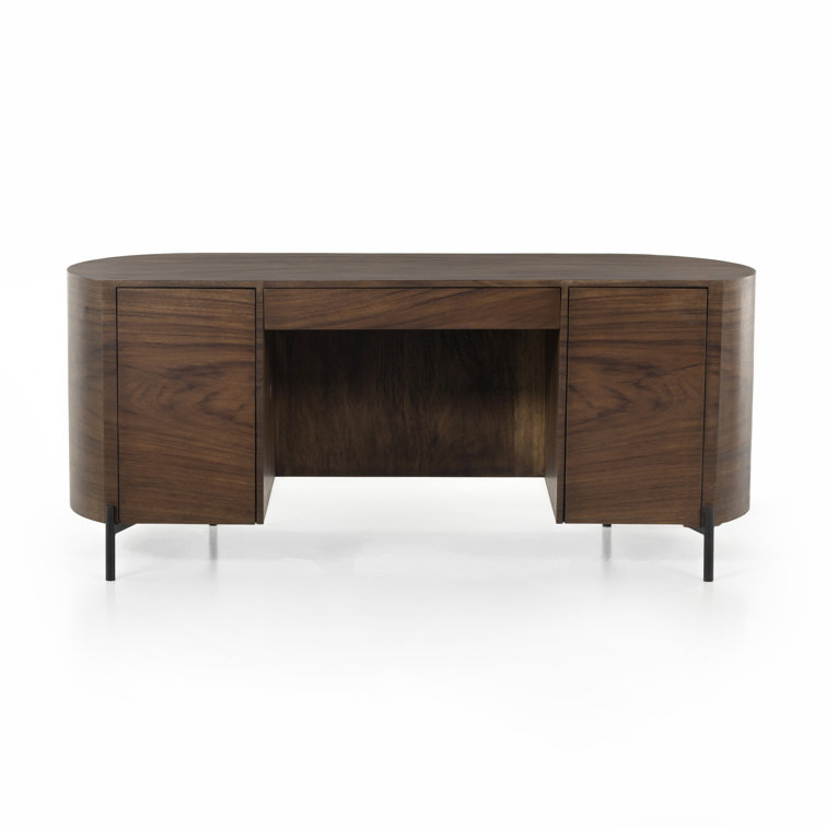 Caramel Wood Executive Desk with Drawer and Shelves