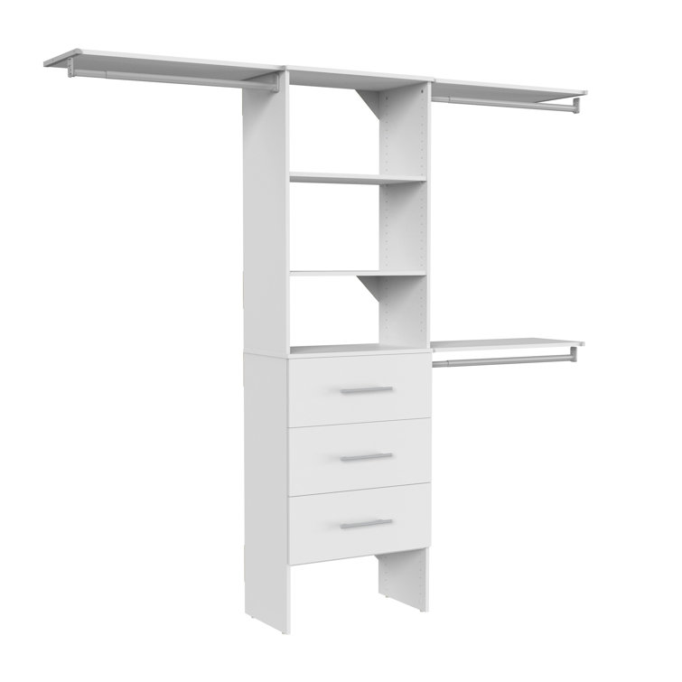 Pure White Adjustable Closet System with Drawers and Shelves