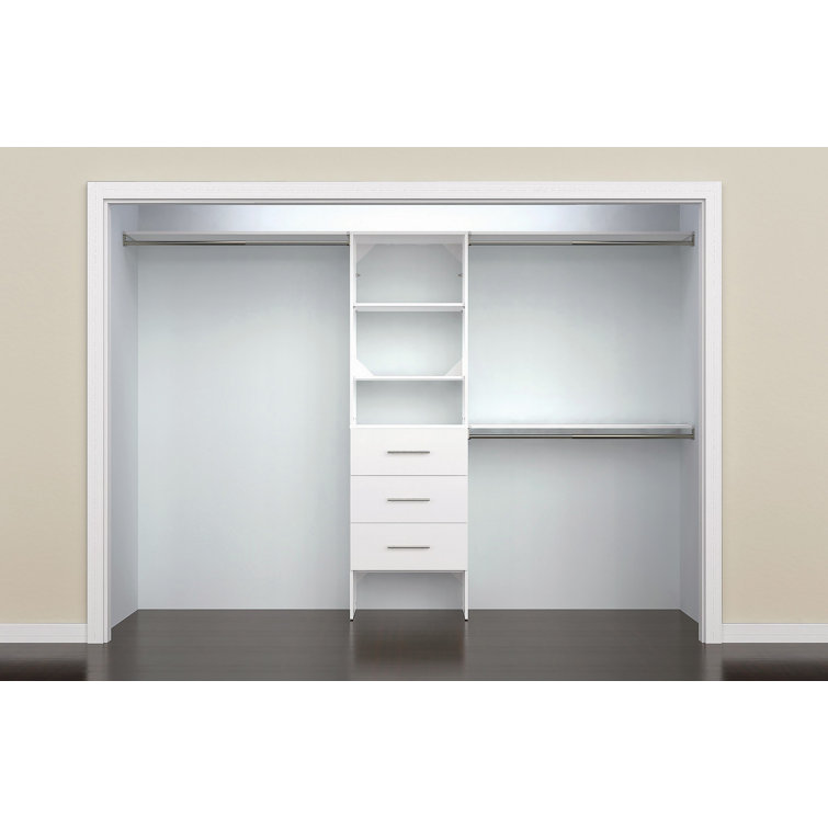 Pure White Adjustable Closet System with Drawers and Shelves