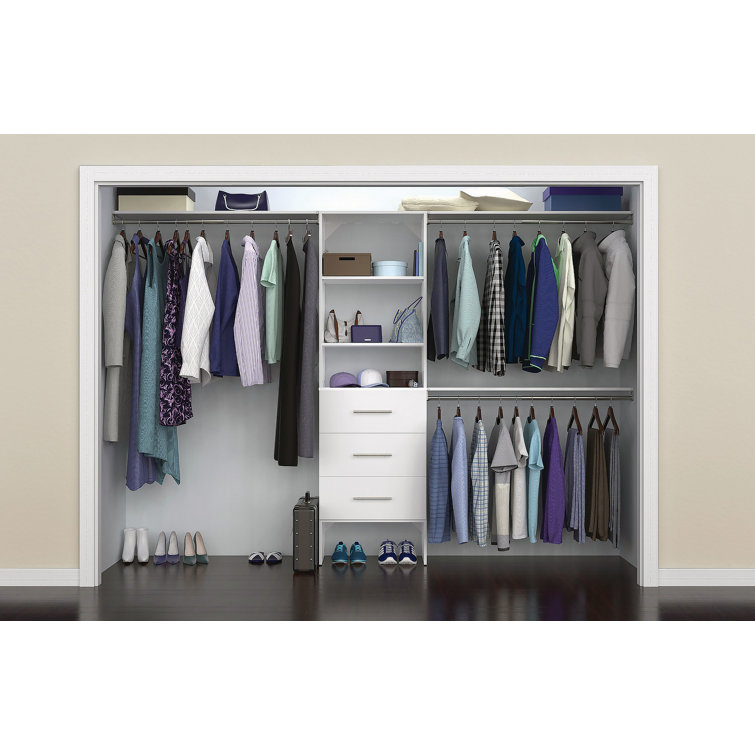 Pure White Adjustable Closet System with Drawers and Shelves