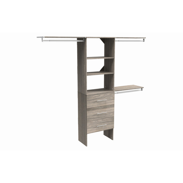 Graphite Gray Wood Closet System with Drawers and Shelves