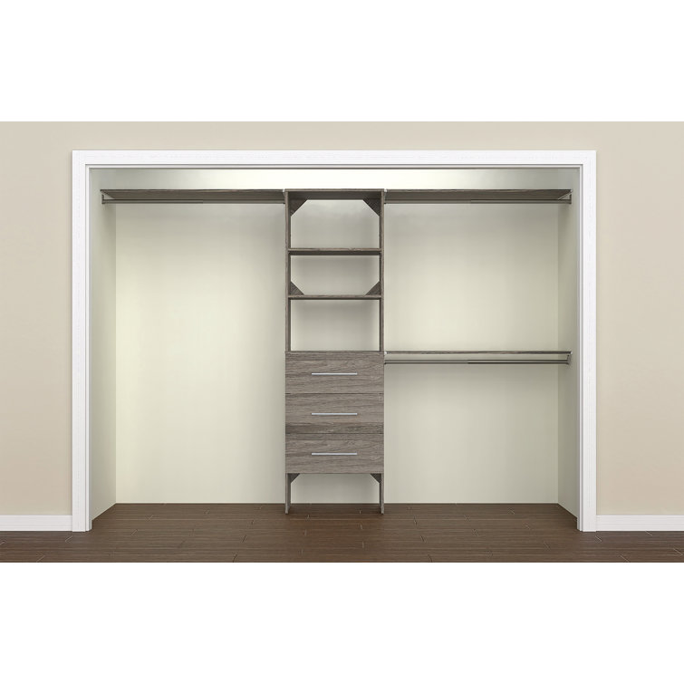 Graphite Gray Wood Closet System with Drawers and Shelves