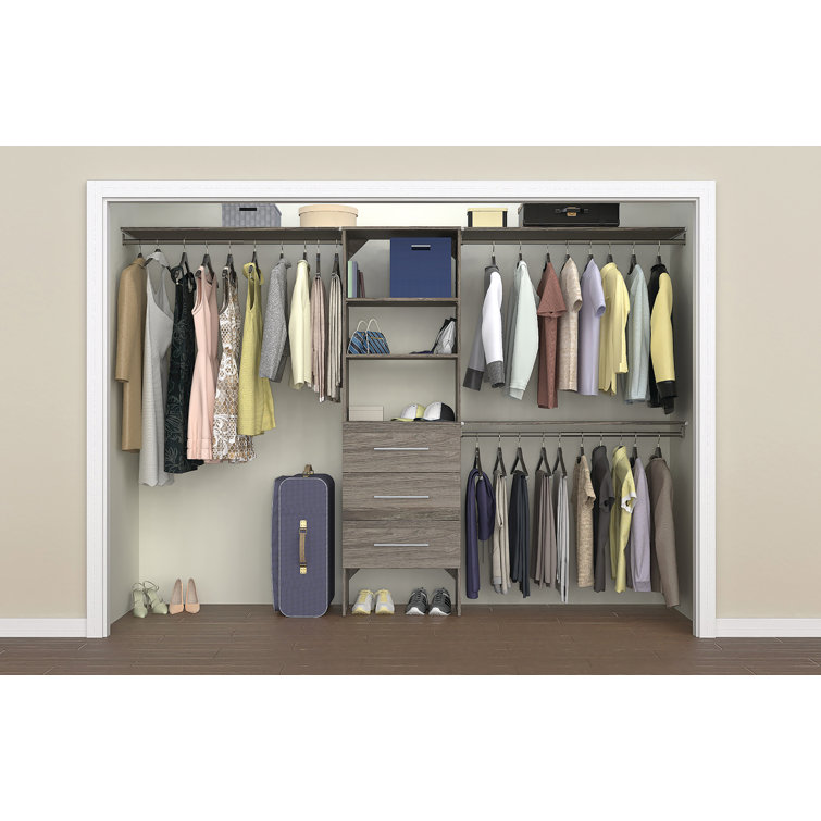 Graphite Gray Wood Closet System with Drawers and Shelves