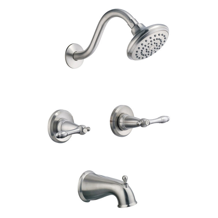 Satin Nickel Dual Handle Tub and Shower Faucet Set