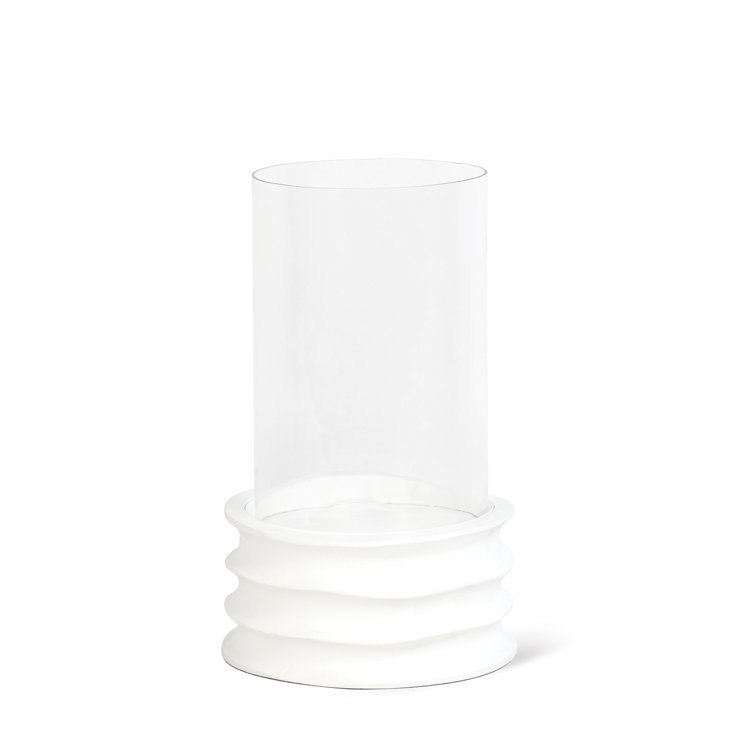 Accordion Base White Glass Hurricane Candle Holder, 12"H