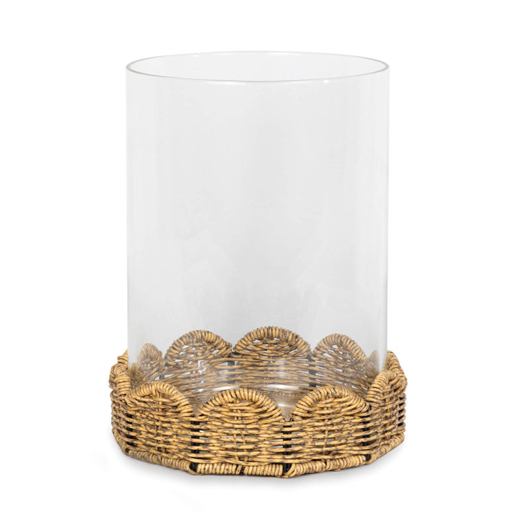 Scalloped Rattan Base 14.5'' Glass Hurricane for Outdoors