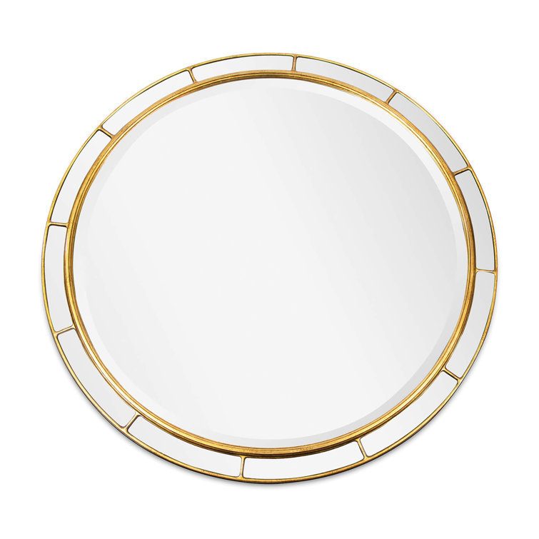 Antique Gold Leaf Round Wall Mirror with Mirrored Tiles