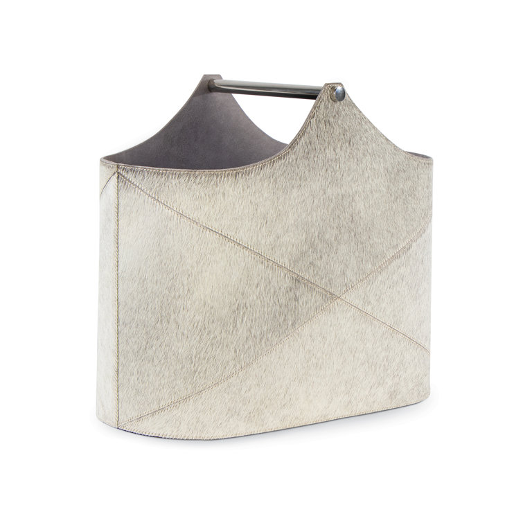 Andres Gray Hair-On-Hide Leather Basket with Metal Rod