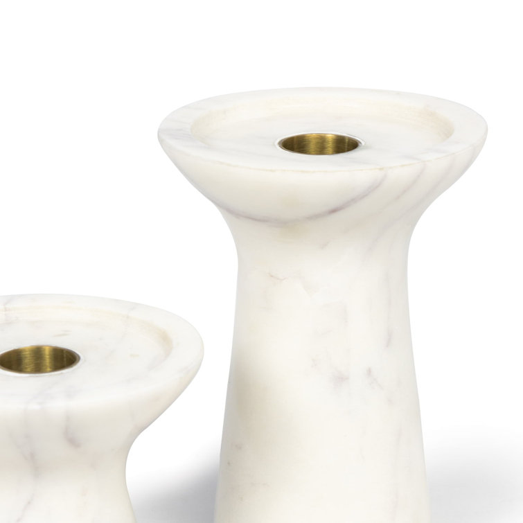 Klein Elegance White Marble Pillar Candle Holder Set