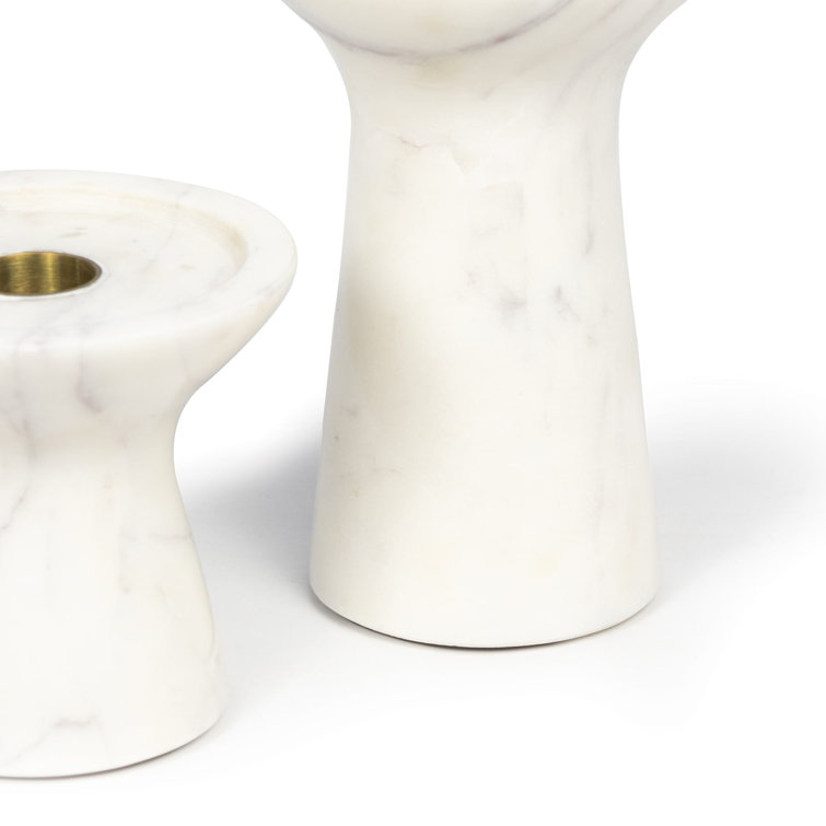Klein Elegance White Marble Pillar Candle Holder Set