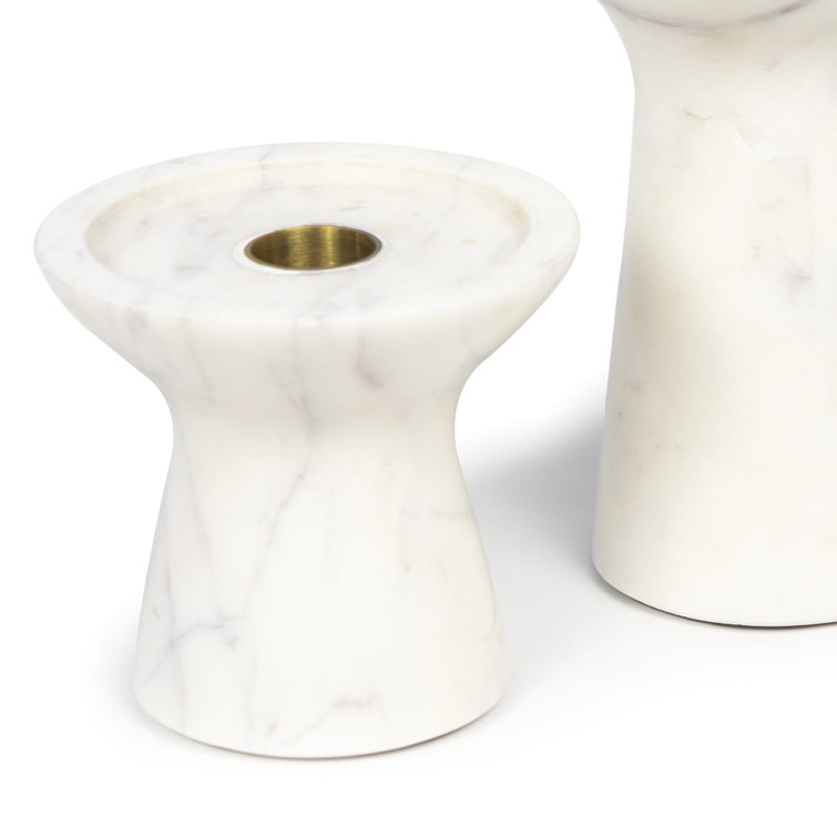 Klein Elegance White Marble Pillar Candle Holder Set