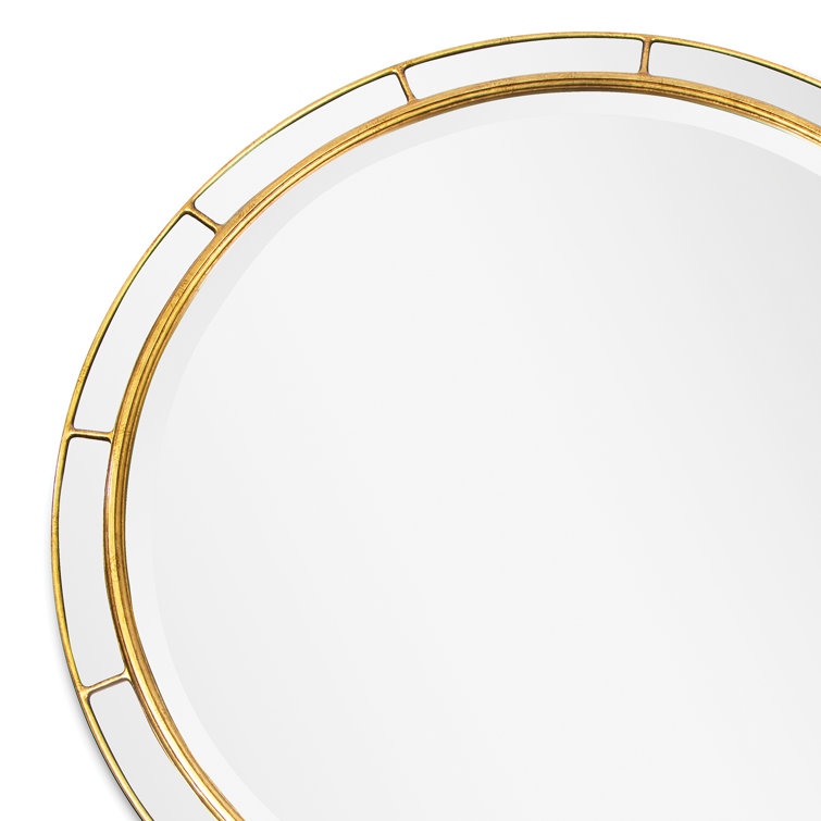 Antique Gold Leaf Round Wall Mirror with Mirrored Tiles