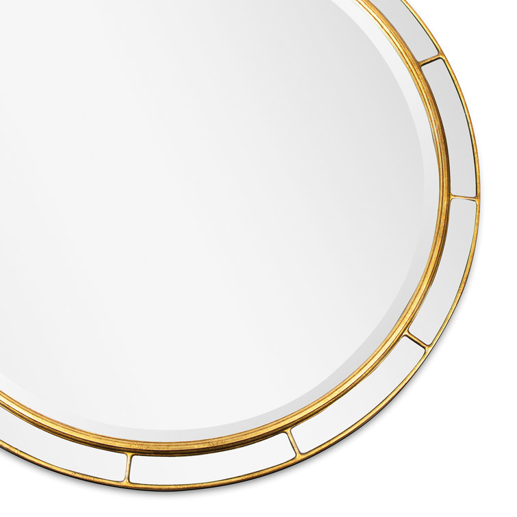 Antique Gold Leaf Round Wall Mirror with Mirrored Tiles