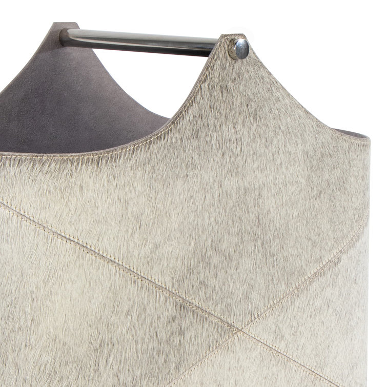 Andres Gray Hair-On-Hide Leather Basket with Metal Rod