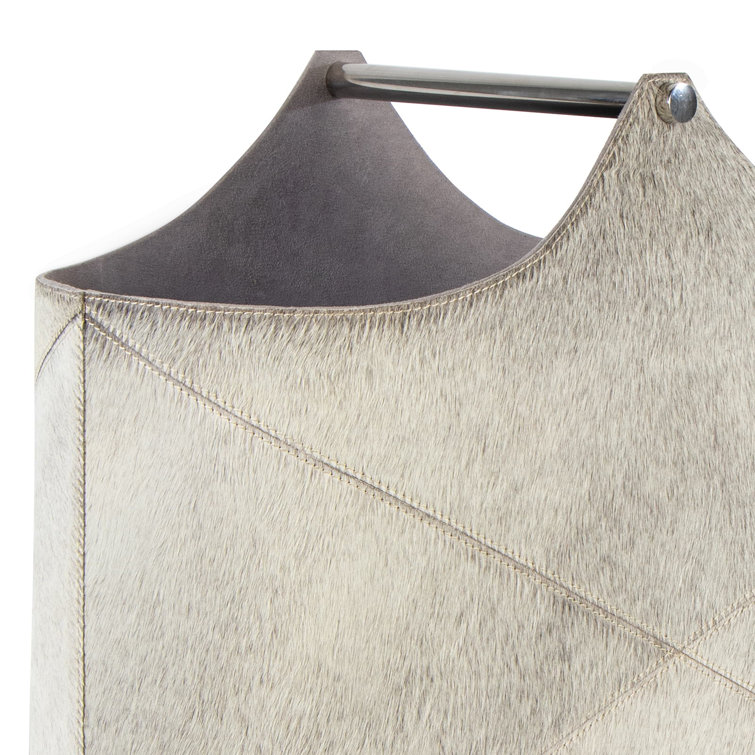 Andres Gray Hair-On-Hide Leather Basket with Metal Rod