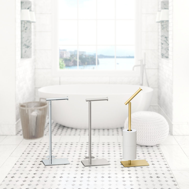 Satin Nickel Freestanding Toilet Paper Holder with Storage