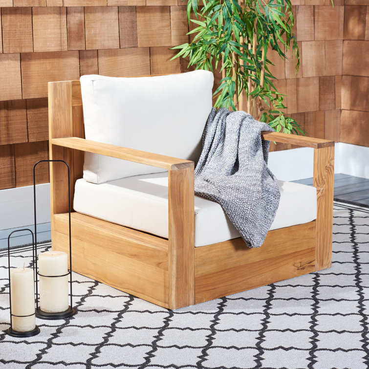 Natural Brazilian Teak Patio Chair with Brown Cushions