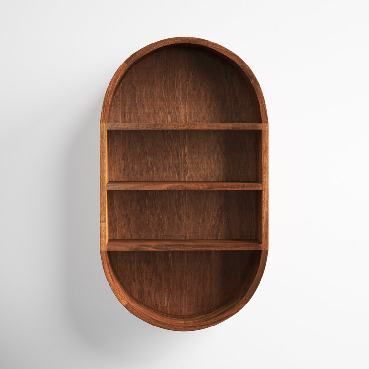 Walnut Brown Oval Floating Wood Wall Shelf