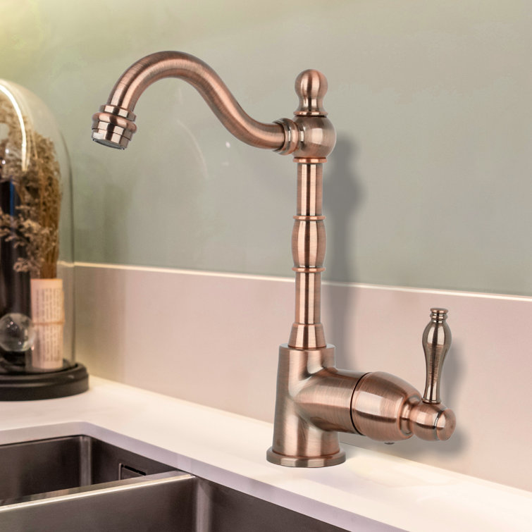 Antique Copper Solid Brass One-Handle Kitchen Faucet with Side Spray