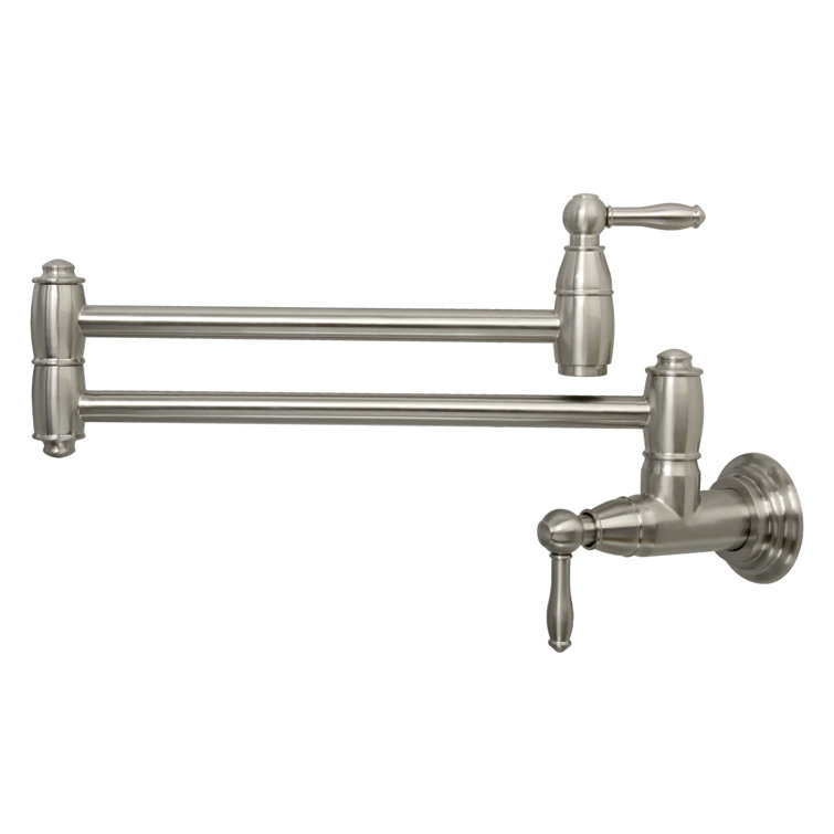 Brushed Nickel Wall Mount Pot Filler with Lever Handles