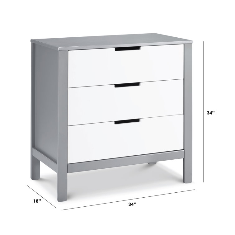 Colby Streamlined 3-Drawer Nursery Dresser in Gray and White
