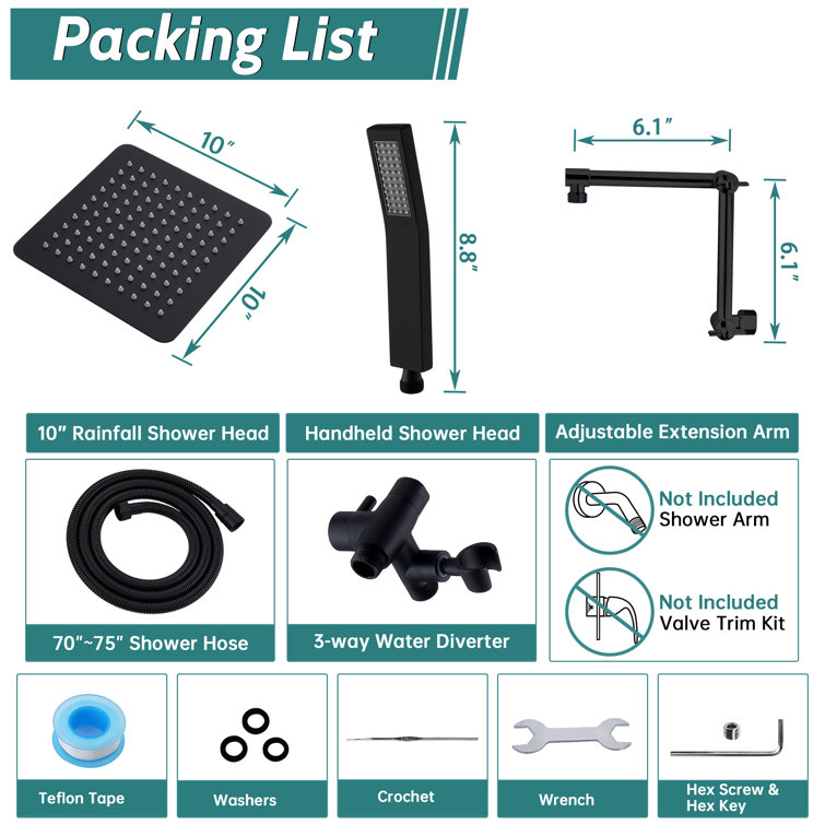 Matte Black Adjustable Dual Rain and Handheld Shower Head