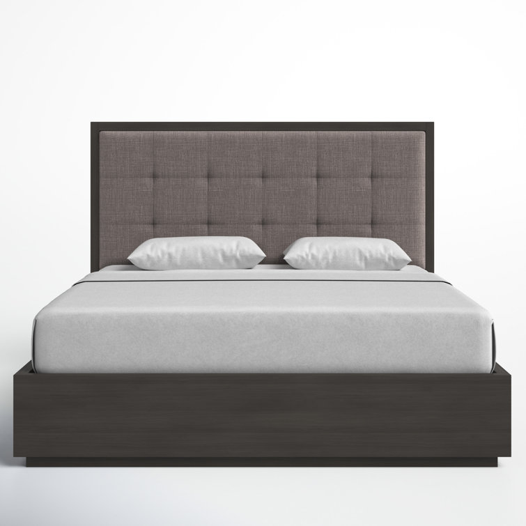 Basalt Grey King-Sized Wood Frame Bed with Tufted Linen Upholstery
