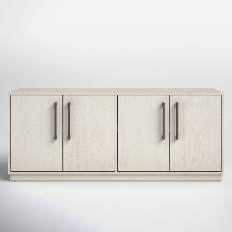 Mallory 58'' White Washed Oak Veneer Modern TV Stand with Cabinet