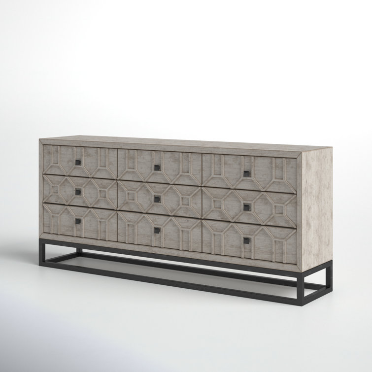 Genevieve II Light Brown 70'' Solid Wood 9-Drawer Sideboard