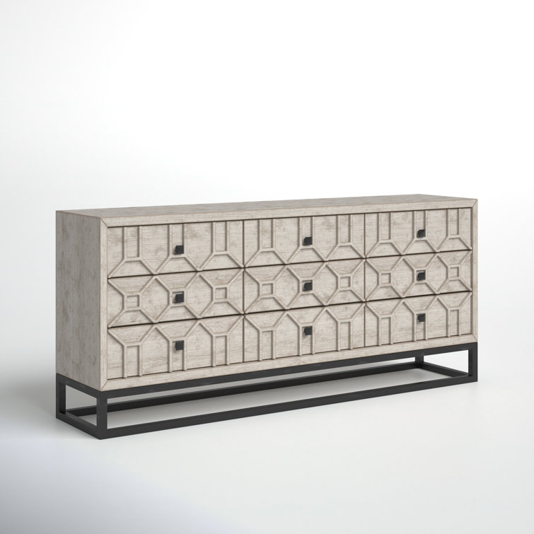 Genevieve II Light Brown 70'' Solid Wood 9-Drawer Sideboard